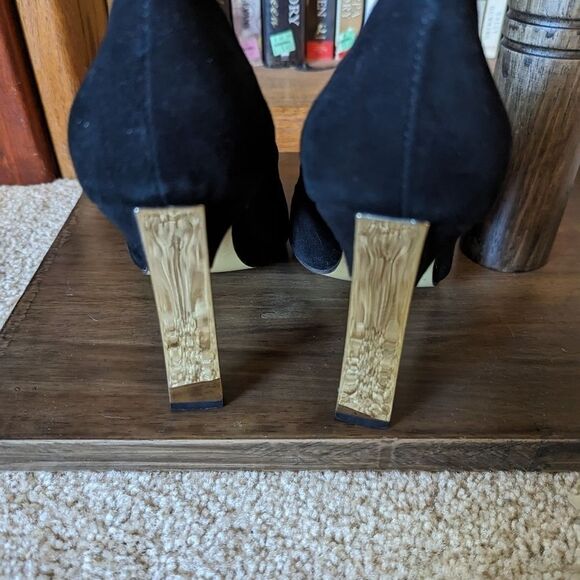 CASADEI black suede gold heels high heels sz 39 euc - Picture 4 of 7